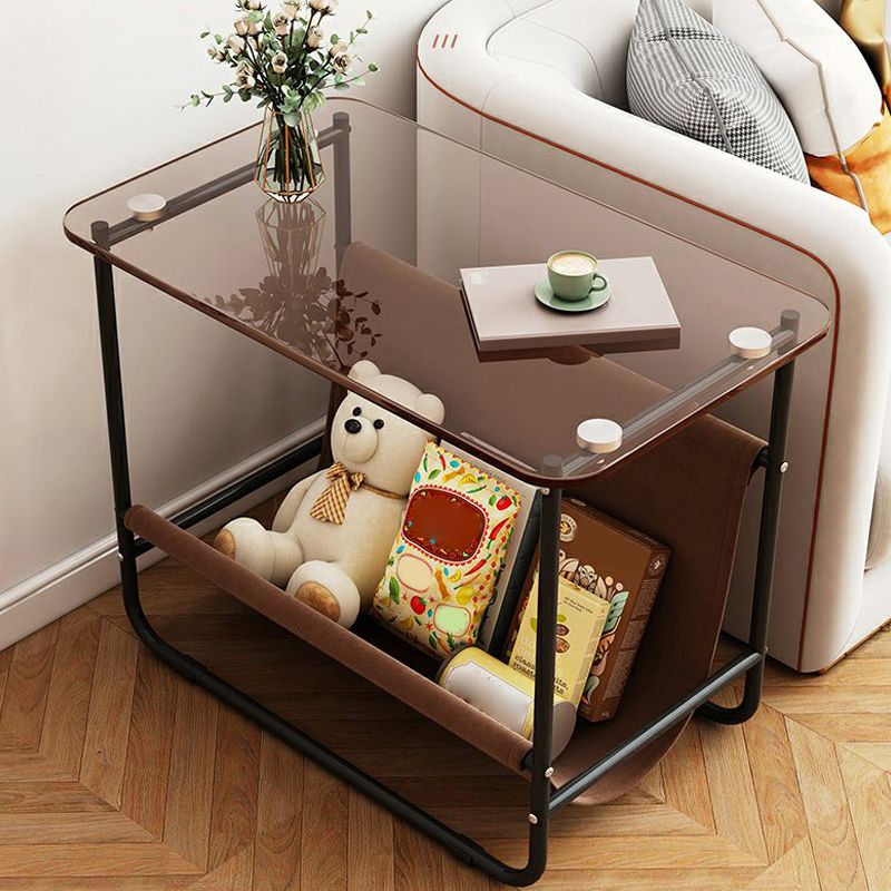 Modernistic Storage End Slide Table for Living Room with Metal Base