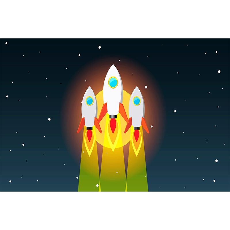 Rocket Ship Wall Mural for Children's Bedroom Moisture Resistant, Custom Size Available