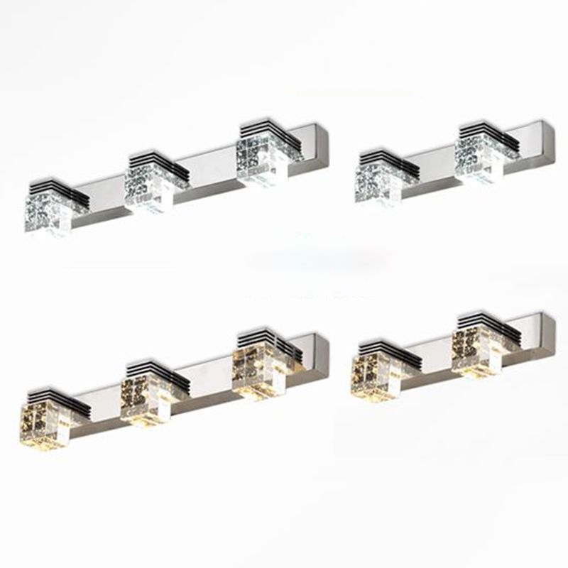 Vanité en acier inoxydable Vanité Sconce Bubble Crystal Block Vanité Lumière Au-dessus du miroir pour la salle de bain