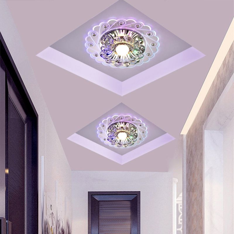 Plafonnier en cristal à fleurs, éclairage contemporain à LED transparent pour le passage