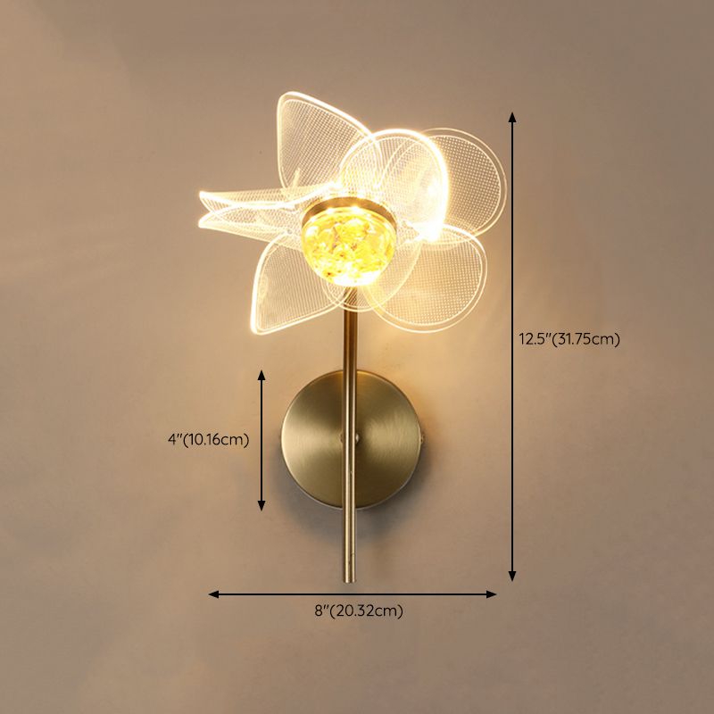 Contemporary Wall Sconce Flower Wall Light Fixture with Acrylic and Metal for Bedroom