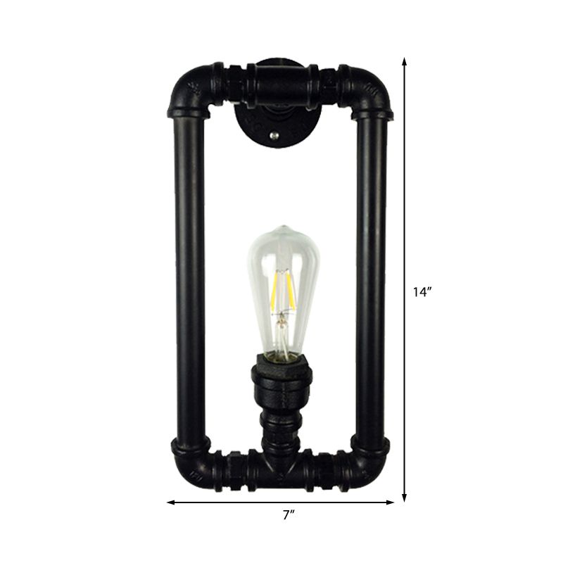 Matte schwarze Rechteck -Wandbeleuchtung mit Rohrdesign Industrial Metall 1 Licht Schlafzimmer Lampe