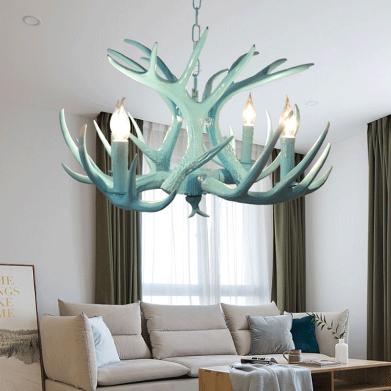 4/8 Heads Branch Chandelier Lighting Cottage Blue Resin Hanging Ceiling Lamp for Living Room