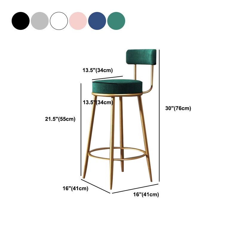 Glam Armless Backrest Counter Stool Iron Dining Room Bar Stool with Velvet Cushion