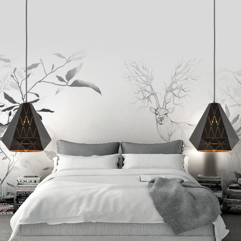 Éclairage de pendentif diamant en métal MODERNE MODERNE ÉLECTRÉ 1 LUMINE LUR SUSPENSION EN NOIR