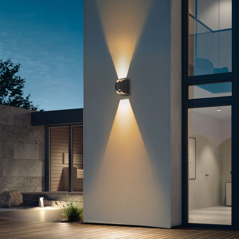 Black LED Wall Sconce in Modern Creative Style Aluminium Waterproof Spotlight with Glass Shade