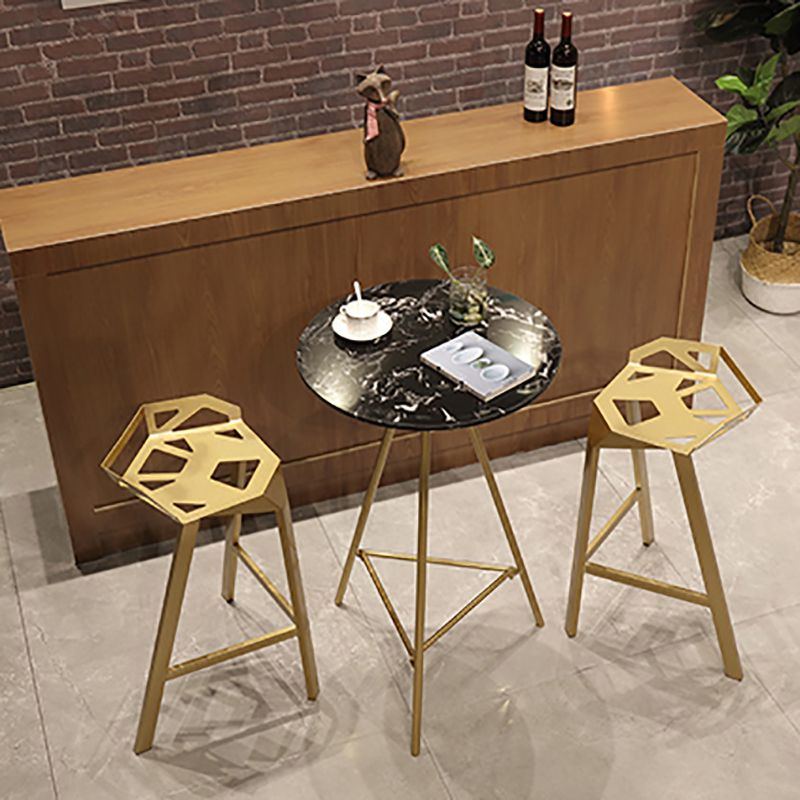Glam Style Gold Iron Bar Table Round Top Marble Indoor Bistro Table - 23.6"W x 41.3"H