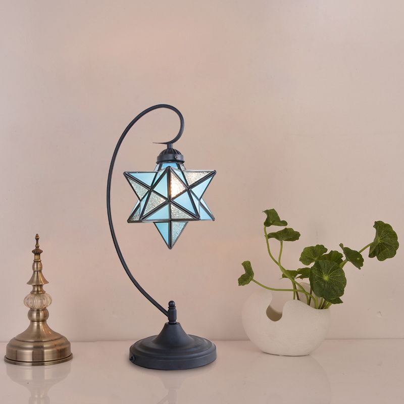 Black Pentagram Nightstand Light Baroque 1 Head Pink/Yellow/Dark Blue Glass Night Table Lamp for Bedside