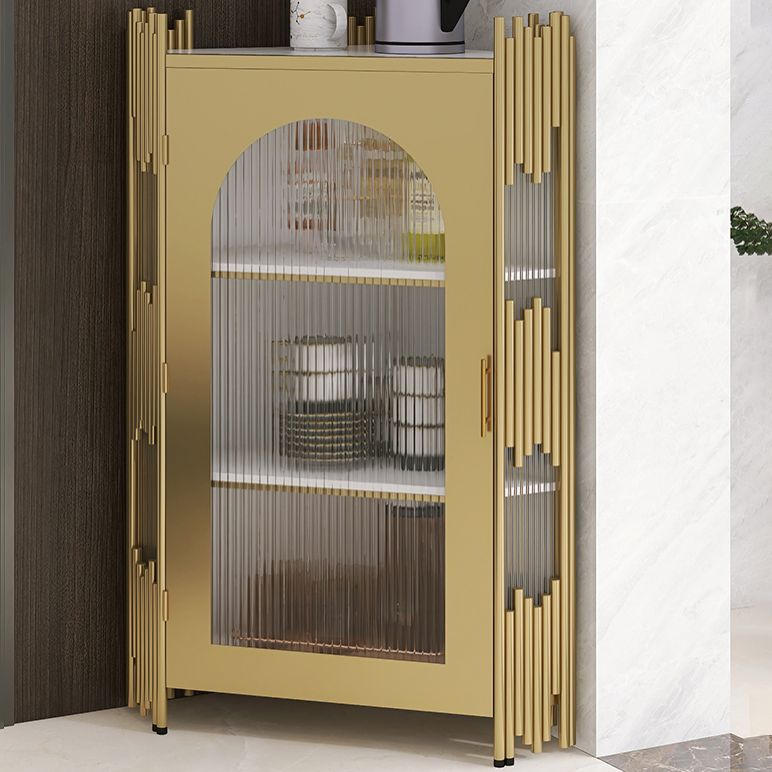 Glam Stone and Metal Sideboard Table 1 Cabinet Glass Door Buffet Stand