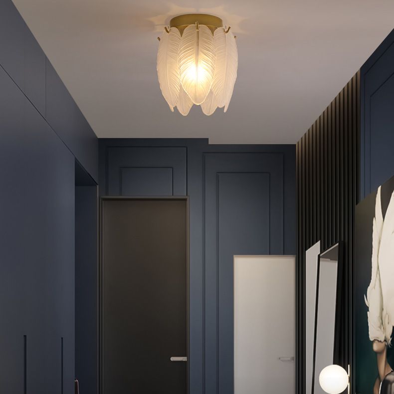 Luminaire encastré au plafond en plumes, style simple, doré