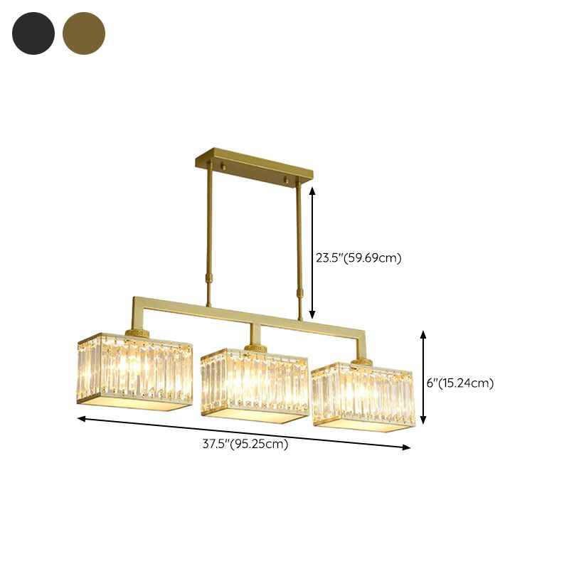 Square Shape Crystal Island Pendants Modern Style Multi Lights Island Pendant Lights