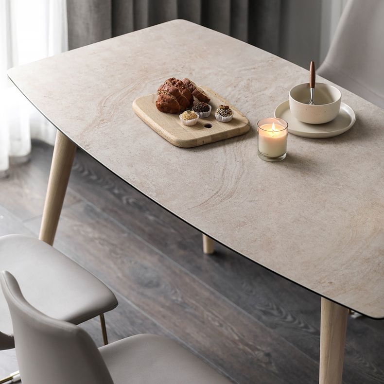 Modern Rectangle Ceramic Top Dining Table with Wood Legs for Living Room