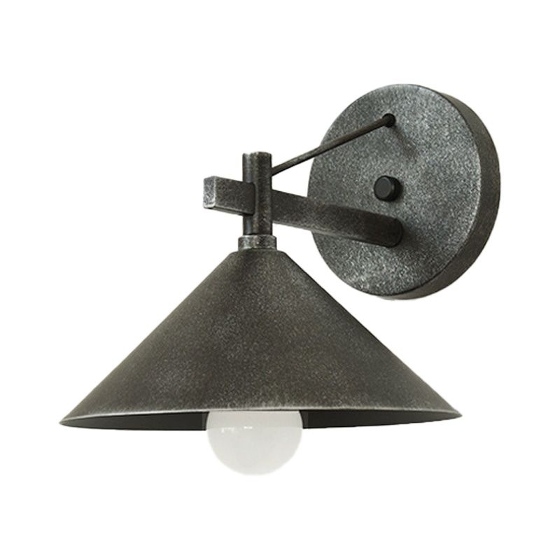 1 Light Metal Wall Sconce Light Industrial Aged Silver/Bronze Cone Dining Room Lighting Fixture