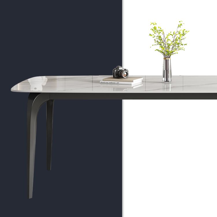 Contemporary White Rectangular Stone Dining Table with 4 Legs