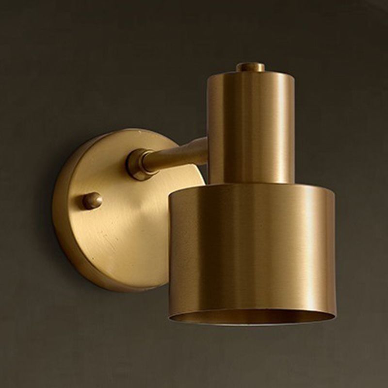 Modern Copper Wall Mount Lamp Cylindrical Shape Golden with Metal Shade for Living Room