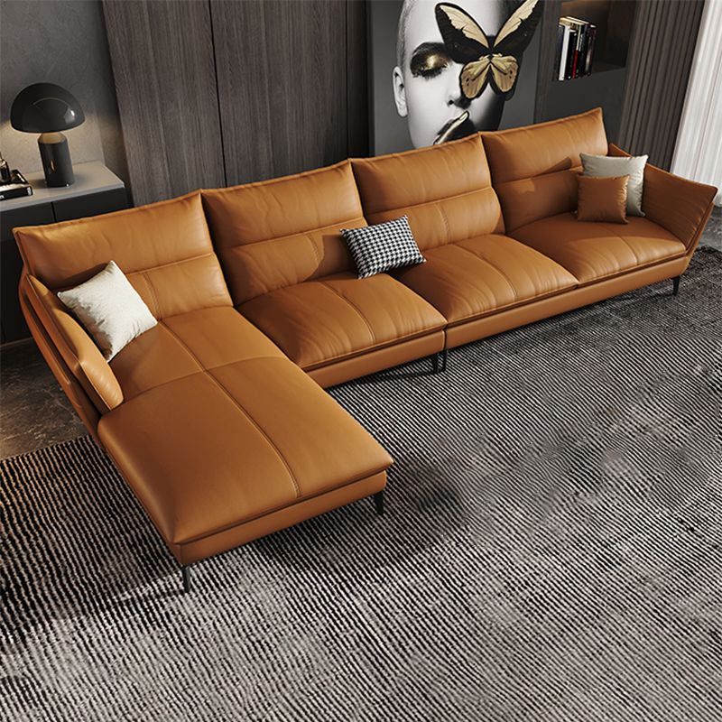 Contemporary Cushions Pillow Top Arm Living Room Genuine Leather Stationary Sofa