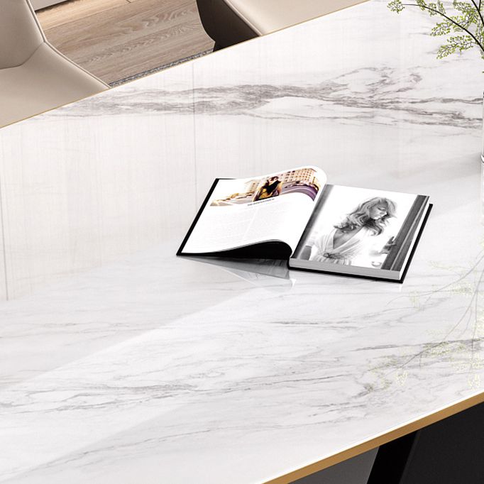 Industrial Sintered Stone Table for Restaurant Rectangle White Table with Double Pedestal