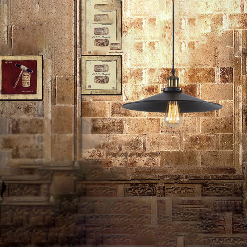 Enkele lamp zwart smeedijzeren hangende lichte kegel schaduw vintage industrie stijl verlichting met koperen lamphouder