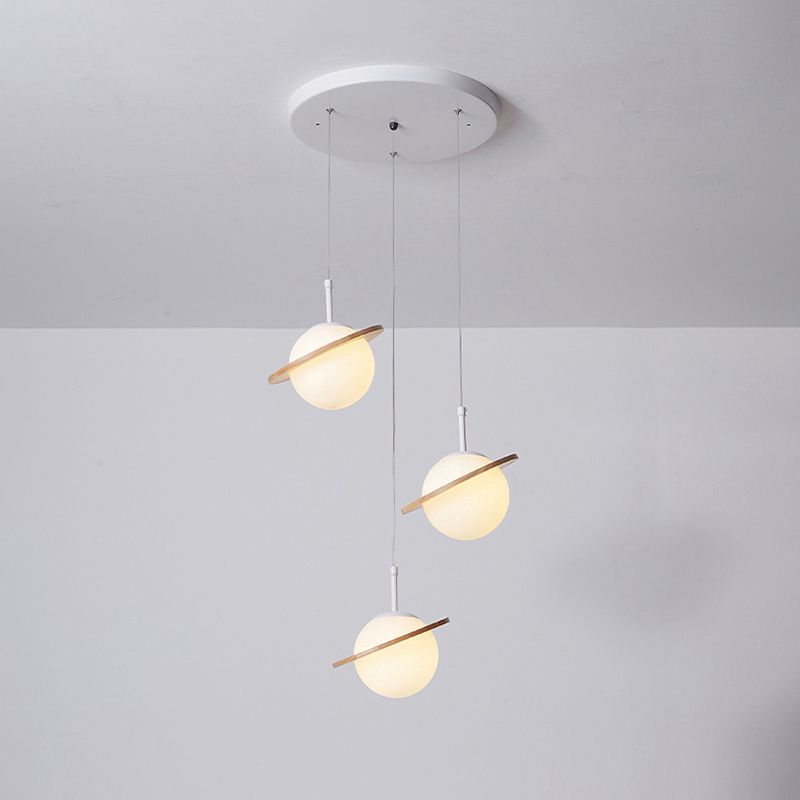 Modern Style Ceiling Light with Moon Design Glass Shape, Wood Accents Cluster Lighting