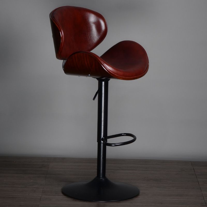 Contemporary Metal Barstool Faux Leather Counter Stool in Matte Finish