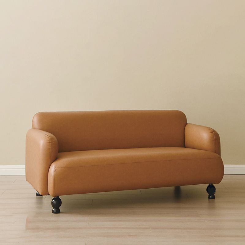 Contemporary Faux Leather Sofa for Living Room with Recessed Arm