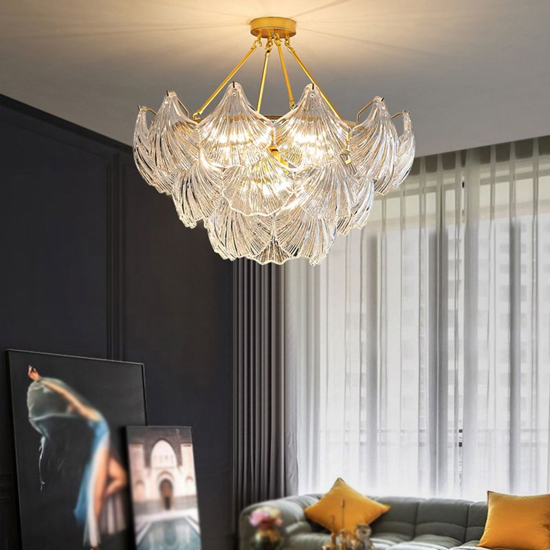 Modern Metal Pendant Light Shell Shape Island Light with Glass Shade for Living Room