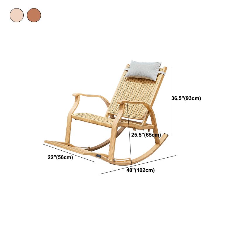 Contemporary Rocking Chair Rattan Trapezoidal Back Solid Color Porch Rocking Chair