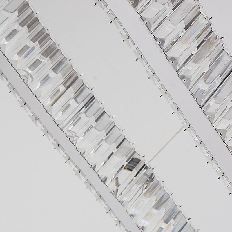 Crystal Silver LED Island Light in Modern Style Stainless-Steel Oval Pendant Light for Dining Room