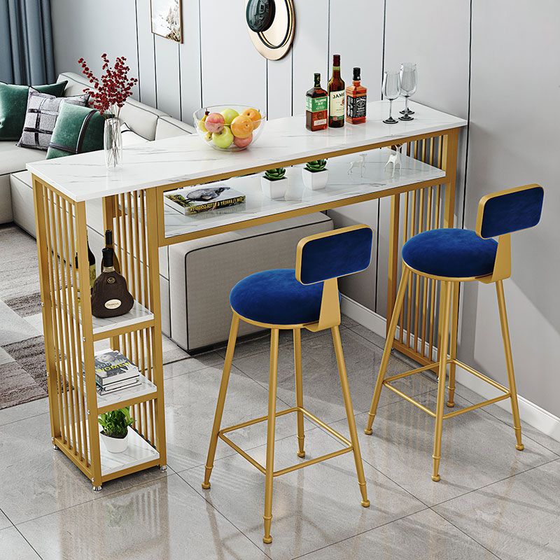 Glam Indoor Bar Dining Table Marble Rectangle Bar Stool Table