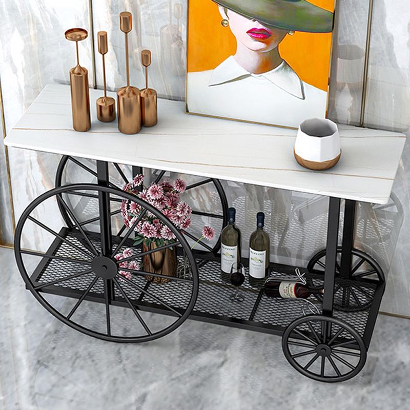 Contemporary Iron Console Sofa Table Rectangle Marble Accent Table with Shelf for Hall