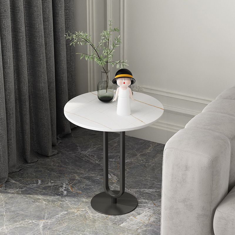 Modern Style Marble Top Metal White/black Base Round Side Table
