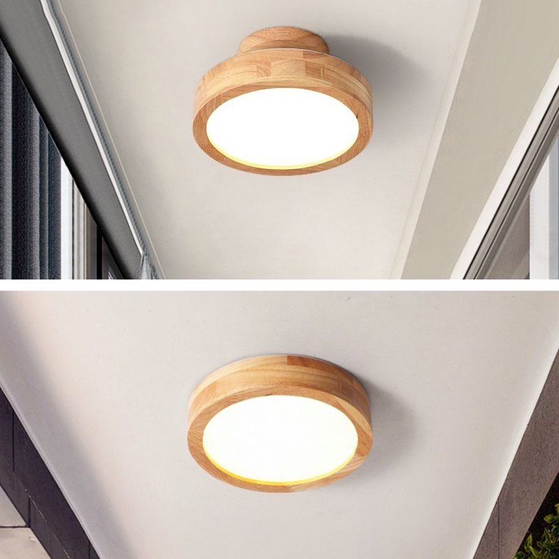 Ronde semi-inbouw plafondlamp moderne stijl houten 1-lichts semi-gemonteerde verlichting
