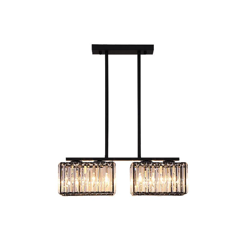 4/6/8 Heads Island Chandelier Contemporary Cuboid Shade Clear Crystal Hanging Light Fixture in Black