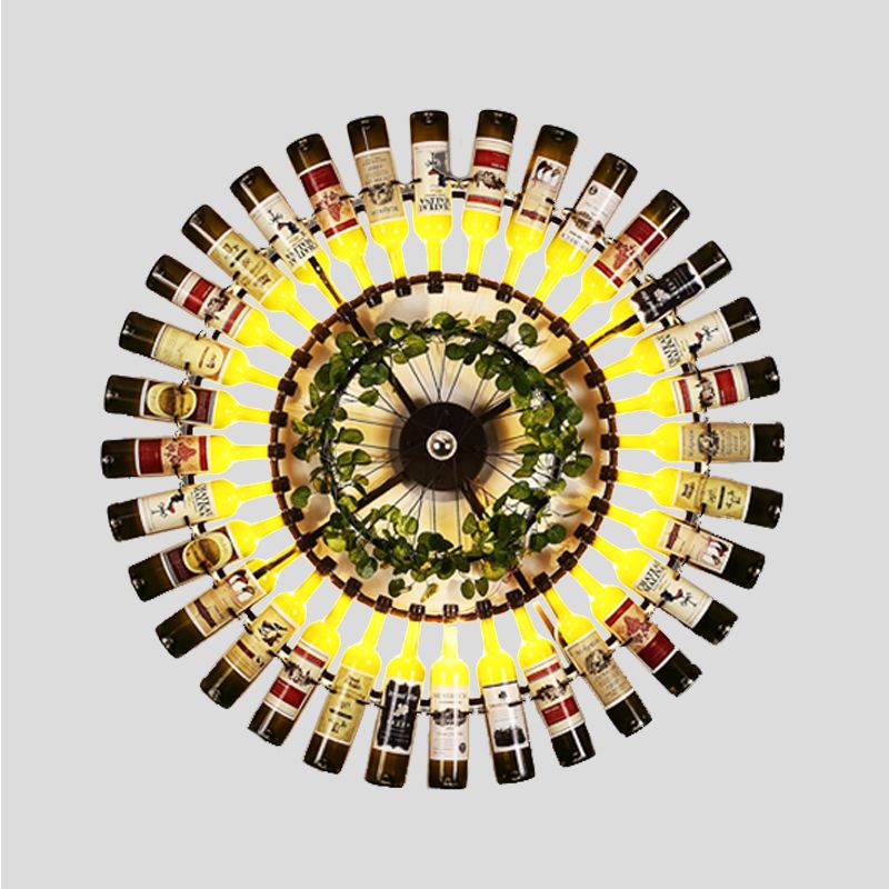 Black 1 Light Wall Lamp Antique Metal Wine Bottle LED Wall Sconce Light with Plant Decor