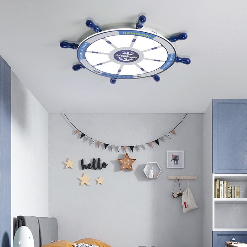 Méditerranée Rudder Ceiling Light Fixture Metal Boys Bedroom LED Ceiling Flush Mount in Blue