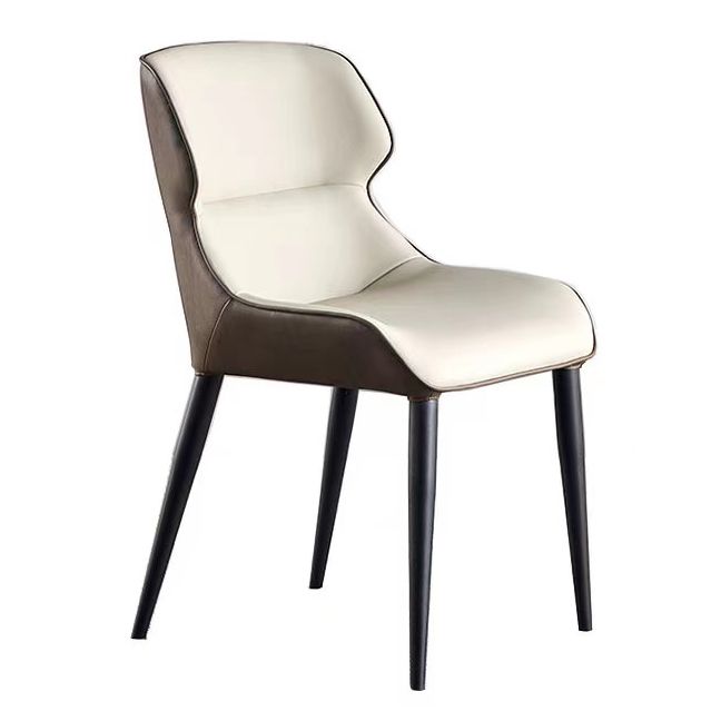 Modern Faux Leather Dining Chairs Black Metal Legs Armless Dining Accent Chair