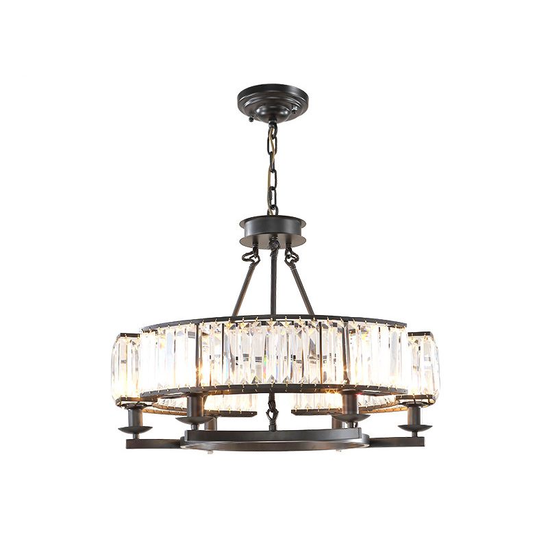 Beveled Crystal Circle Chandelier Lamp Classic Living Room LED Ceiling Suspension Light