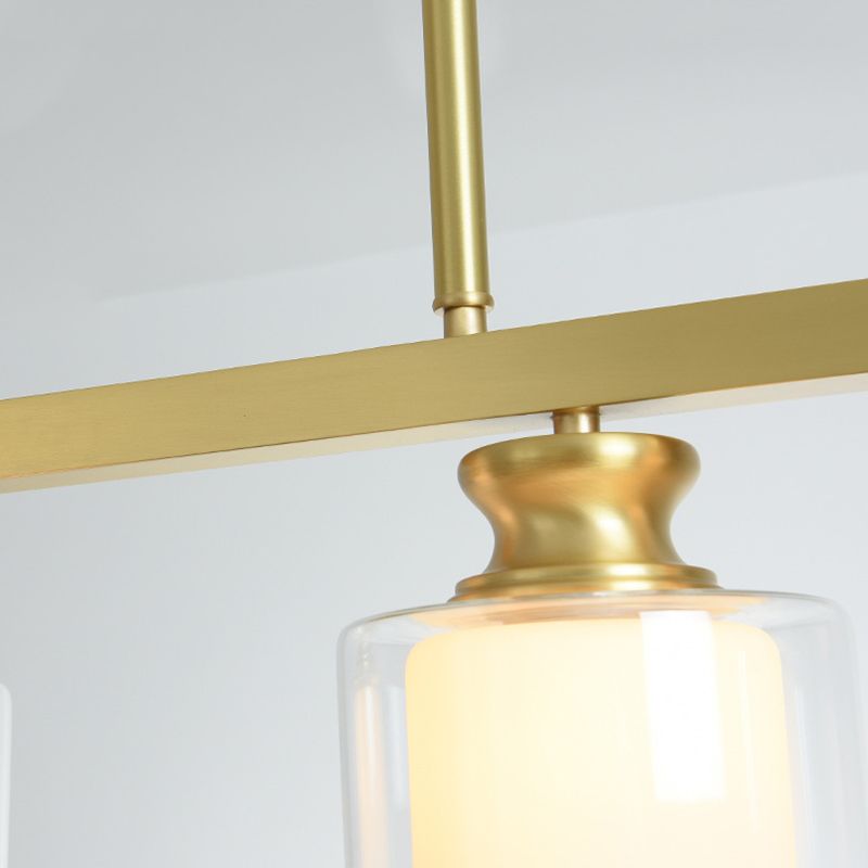 Lampada dell'isola cilindro moderna lampadario in vetro e isola metallica in oro