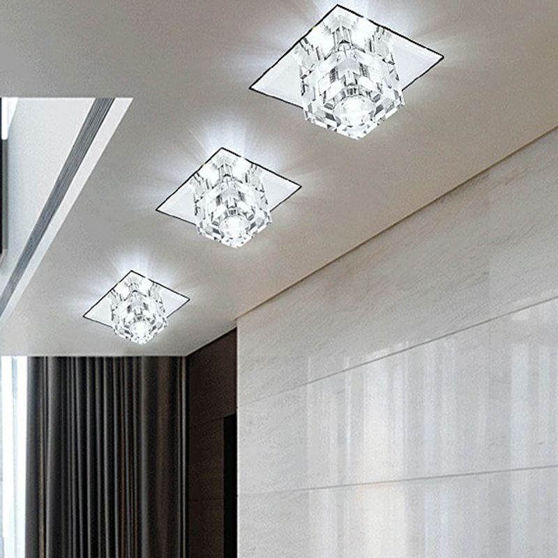 Clear Crystal Cube Lampada da Soffitto Minimalista LED con Modello a scacchi per Soggiorno
