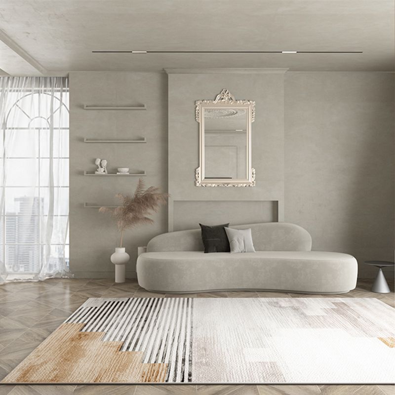 Grey Geometric Pattern Area Rug Modern Polyester Area Carpet Anti-Slip Backing Rug for Home Decor