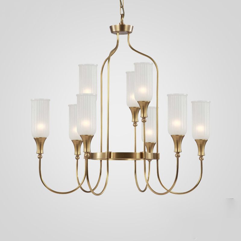 Cylinder Chandelier Light Fixture Traditional Opal Glass Pendant Lighting for Restaurant