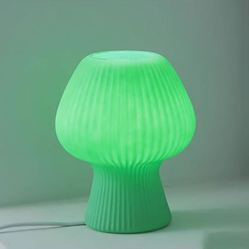 Macaron Style 1-Bulb Table Lamp Rib Glass Tulip Night Stand Light
