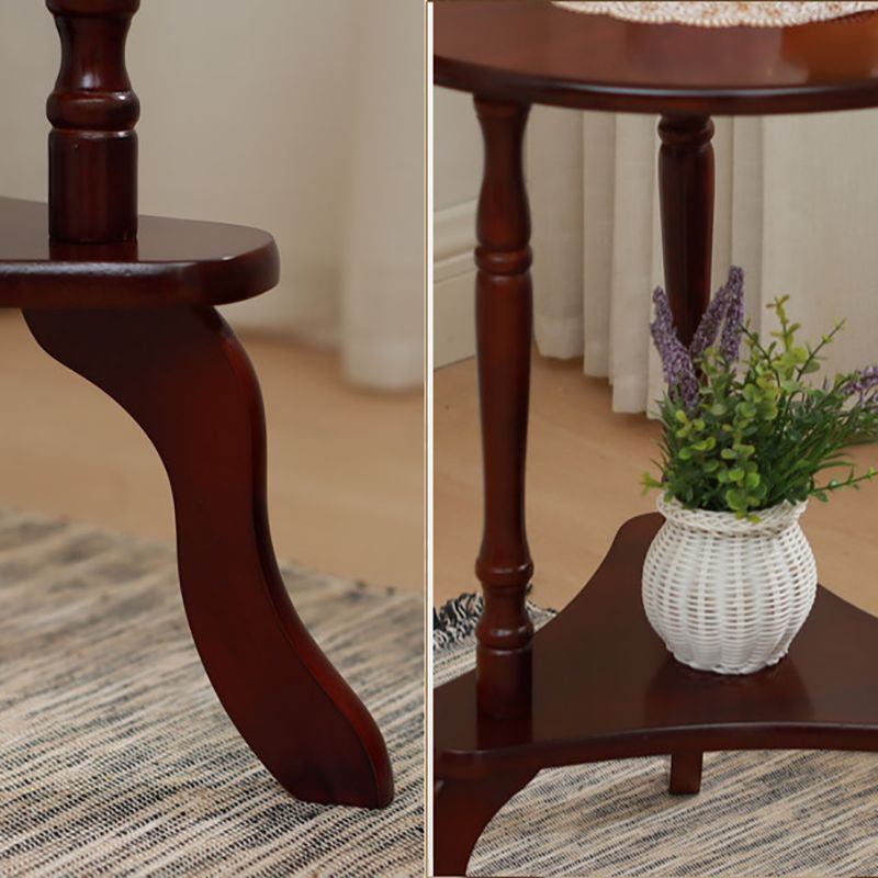 Traditional Solid Wood 3 Legs with Storage Round Living Room End Table