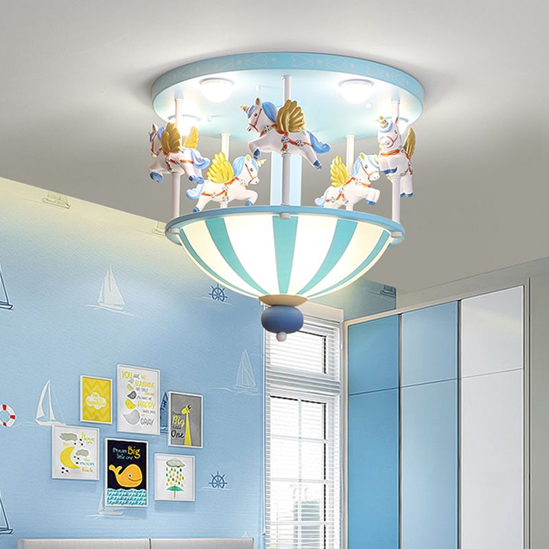 Merry-Go-Round Techo empotrado para niños, resina, 5 bombillas, iluminación empotrada para dormitorio, en rosa/azul