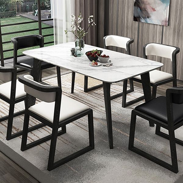 Marble White Tone Dining Table Simplicity 4 Legs Table for Dining Room