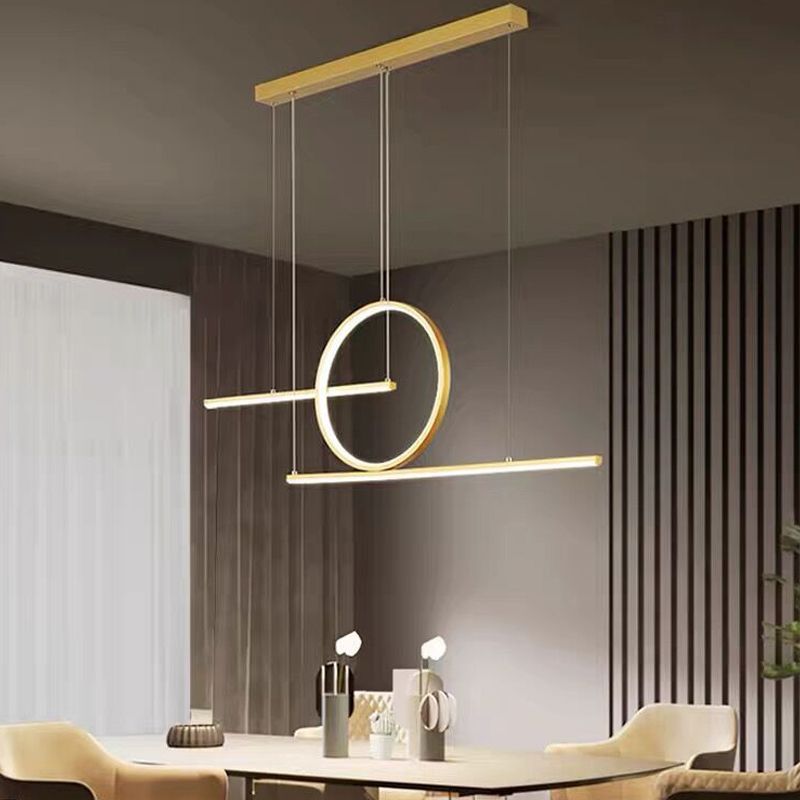 3-Light Ceiling Island Light Modern Style Linear Shape Metal Pendant Lighting