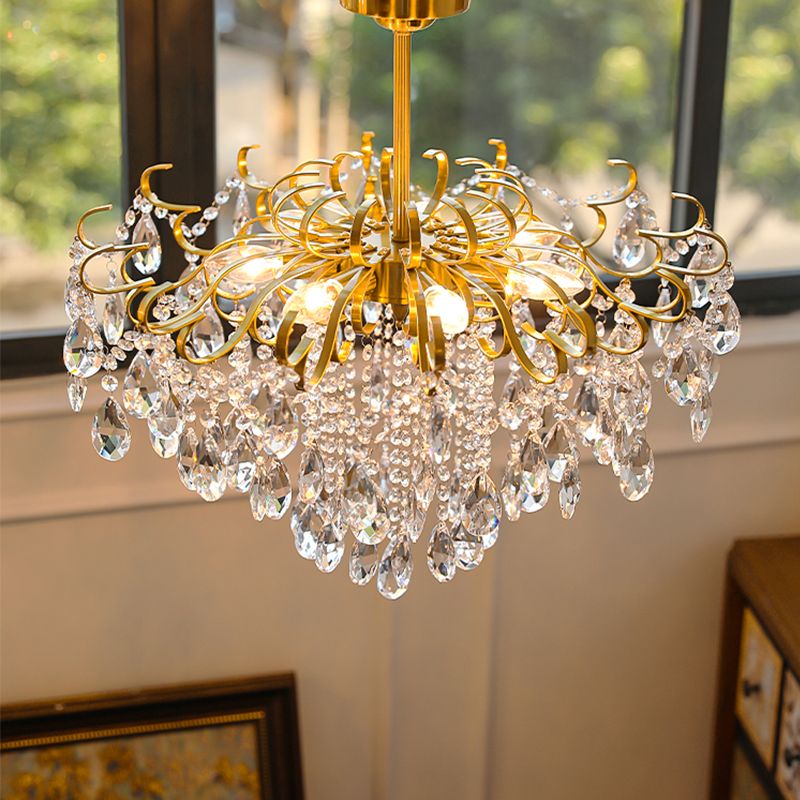 Traditional Chandelier Light Fixtures Multi-Head Crystal Suspension Pendant Lamps