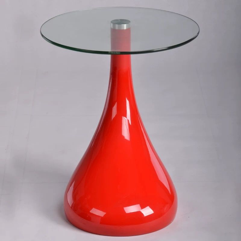 Contemporary End Table Glass Round Plastic Pedestal Living Room Side Table