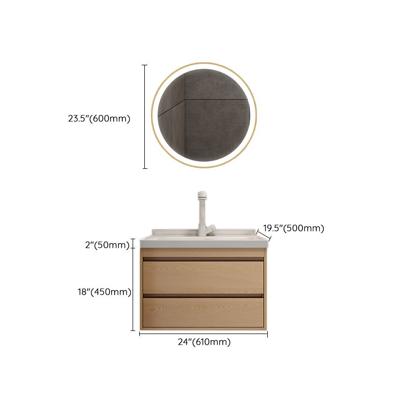 Wall Mount Vanity Mirror Single Sink Rectangle Door Wood Vanity with Drawers