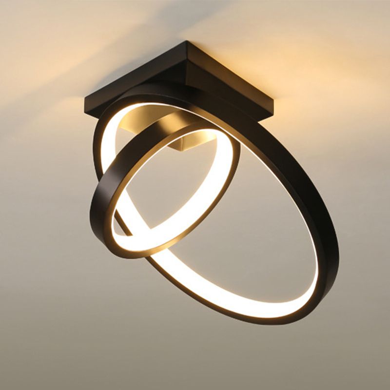 Plafonnier LED en métal à double anneau blanc/noir, lumière blanche/chaude pour couloir